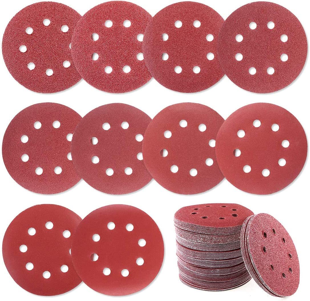 100PCS 5 Inch Sanding Disc 40 60 80 120 180 220 320 Grit Hook Loop Sandpaper Pad