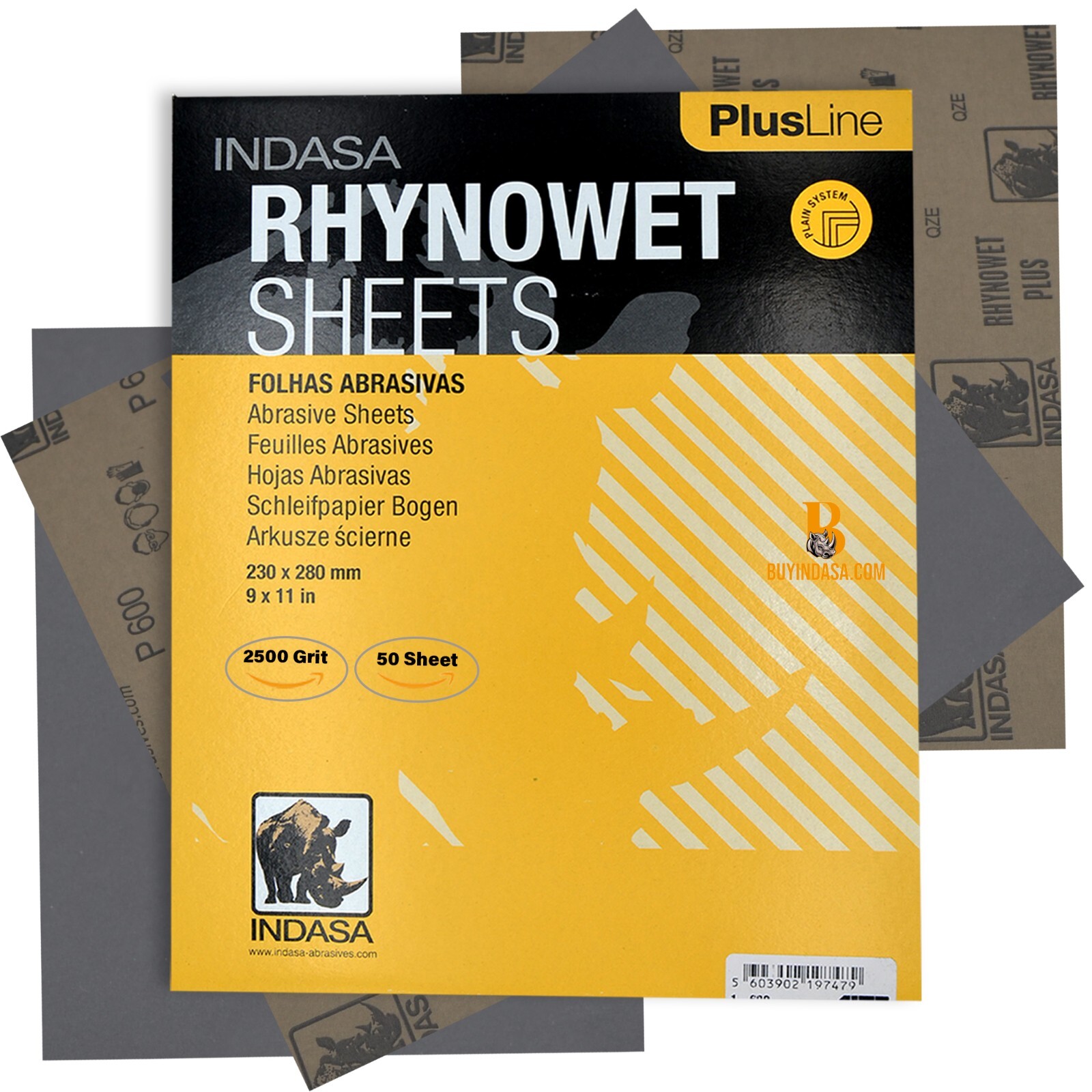 Indasa 50 PCS 9×11” Rhynowet Wet & Dry Sandpaper Sheets, 80-2500 Grit Range