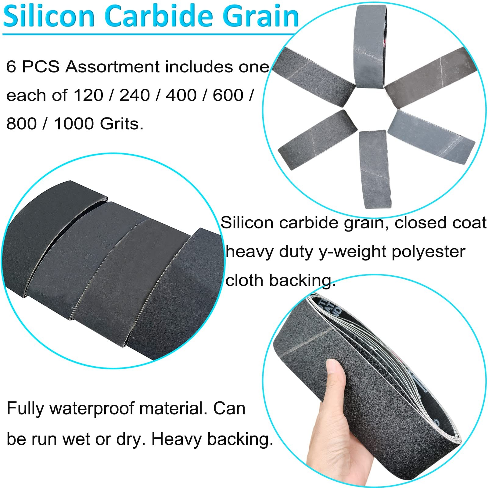 6 Pack 4 x 36 Inch Silicon Carbide Sanding Belts Assortment -120 240 400 600 …
