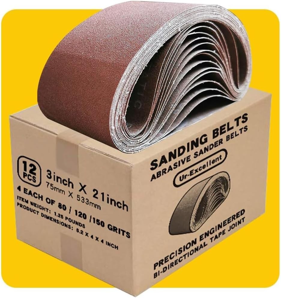 Durable 12-Piece Aluminum Oxide Sanding Belts – 3×21 Inch for All Projects