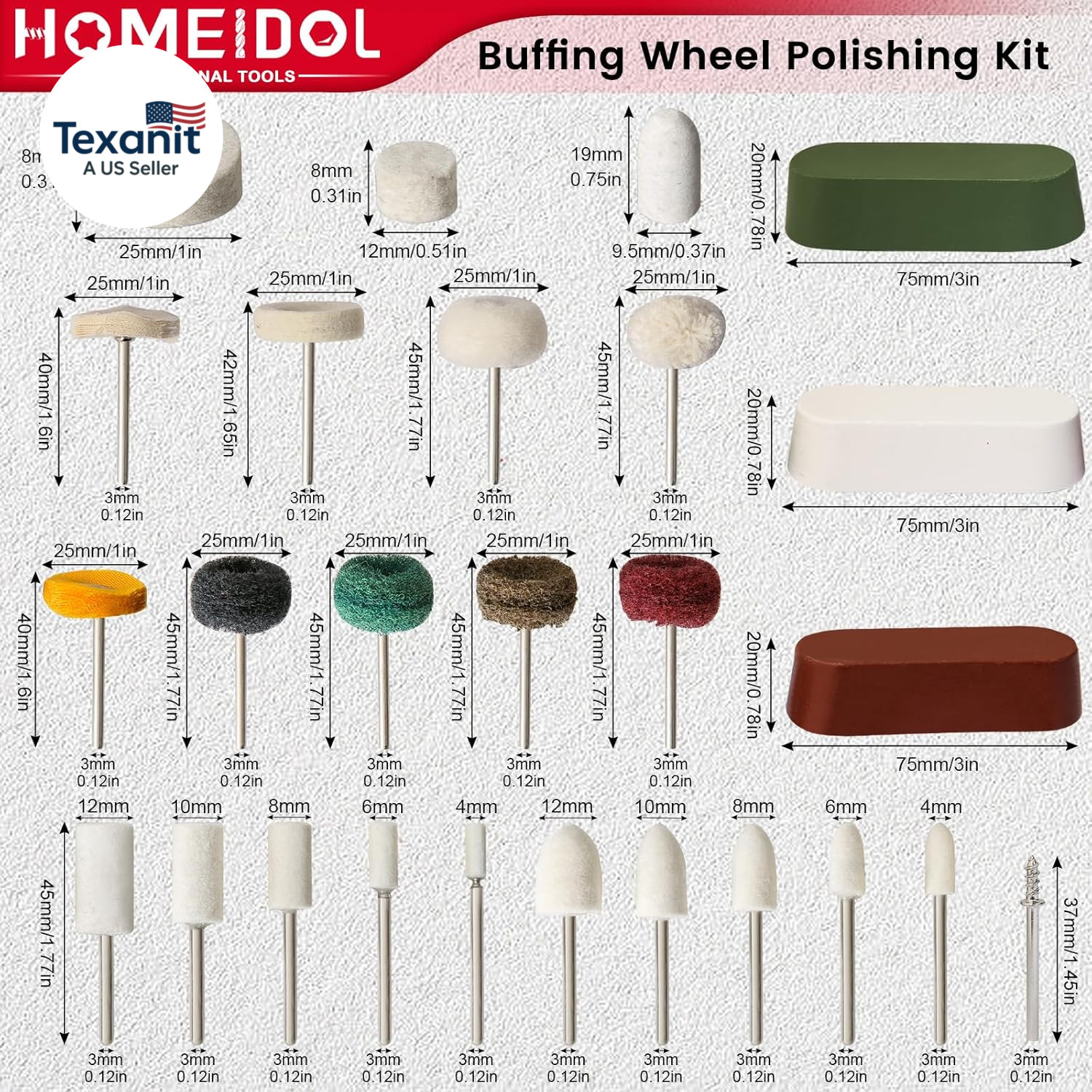 72 PCS Buffing Wheel Polishing Kit Compatible with Dremel, with Polish Compound,
