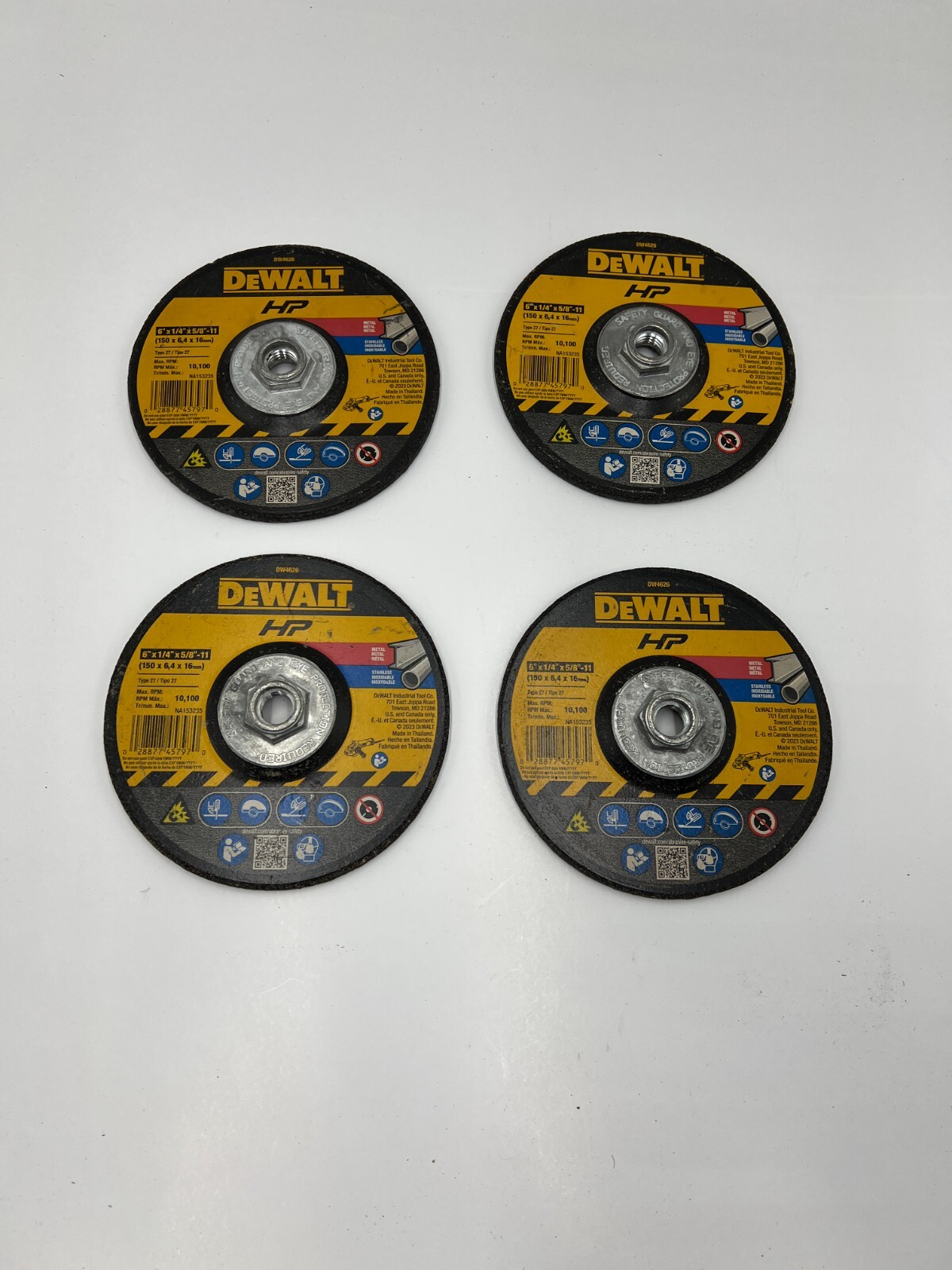 Qty 4 DeWalt OEM Grinding Wheel Metal Type 27 6 “x 1/4″ x 5/8”-11 DW4626