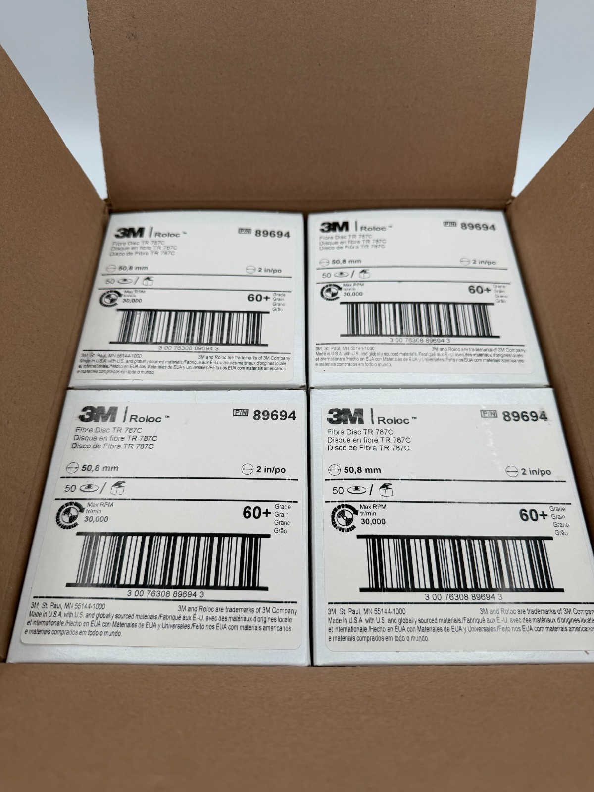 (200) 3M Roloc Fibre Disc TR 787C 89694 2 in 60+ grade grit 4 packs of 50
