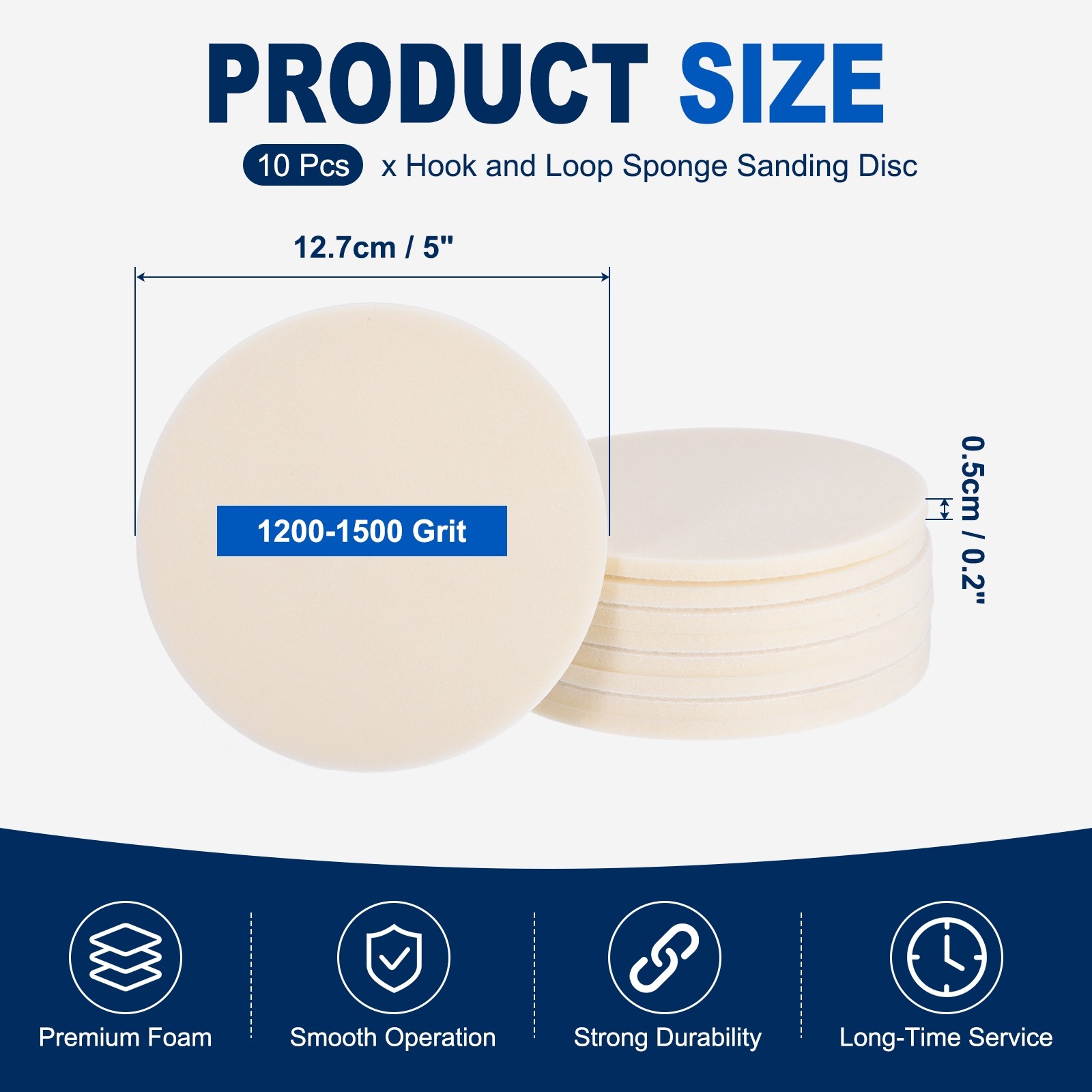 10 Pcs 1200-1500 Grit 5 Inch Hook and Loop Sponge Sanding Disc for Sander, White