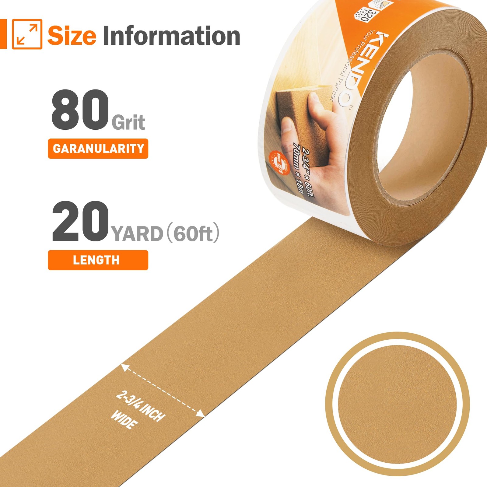 Kendo 80 Grit Longboard Sandpaper 2-3/4″ Wide Gold Zirconia Alumina 20 Yard