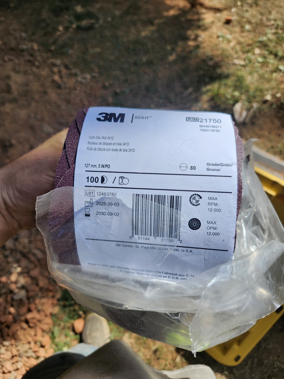 3M Stikit Cloth Disc Roll Sandpaper 341D 5in 80 Grit 100 Pack Roll 12000 Max RPM