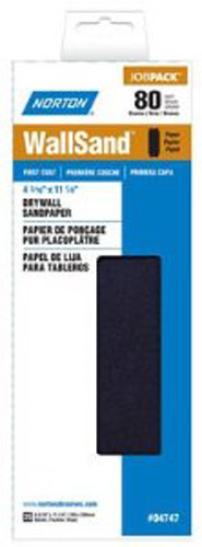 Norton Drywall Sandpaper 80g Course 4 3/6 x 11 1/4 / 25 Sheets / Wallsand