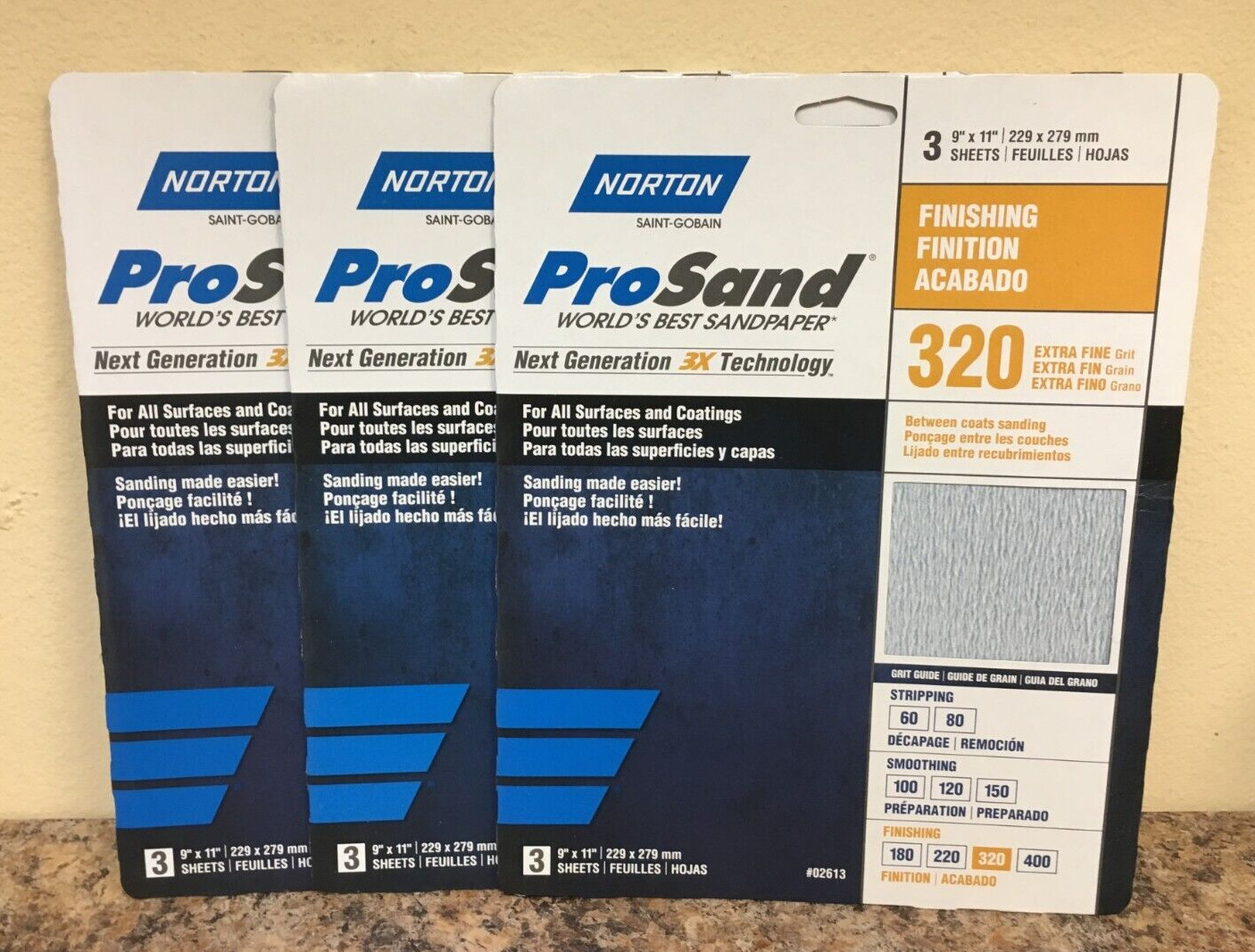 Norton 02613 ProSand 9” X 11” 320 Grit Extra Fine Sandpaper 3 Pks of 3