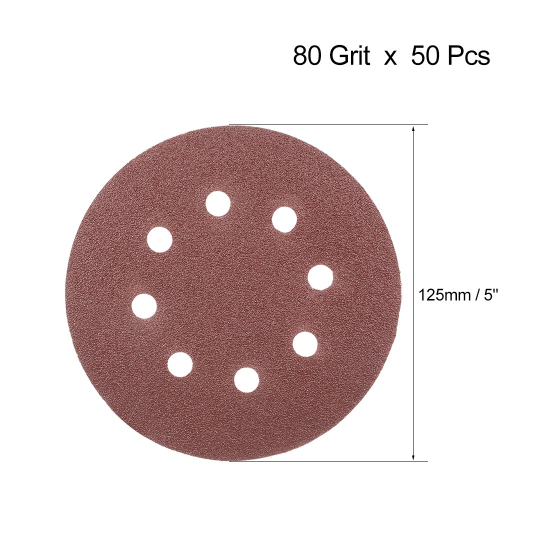 50Pcs 5 Inch 8 Hole Hook and Loop Sanding Disc 80 Grit Flocking Sandpaper Sander