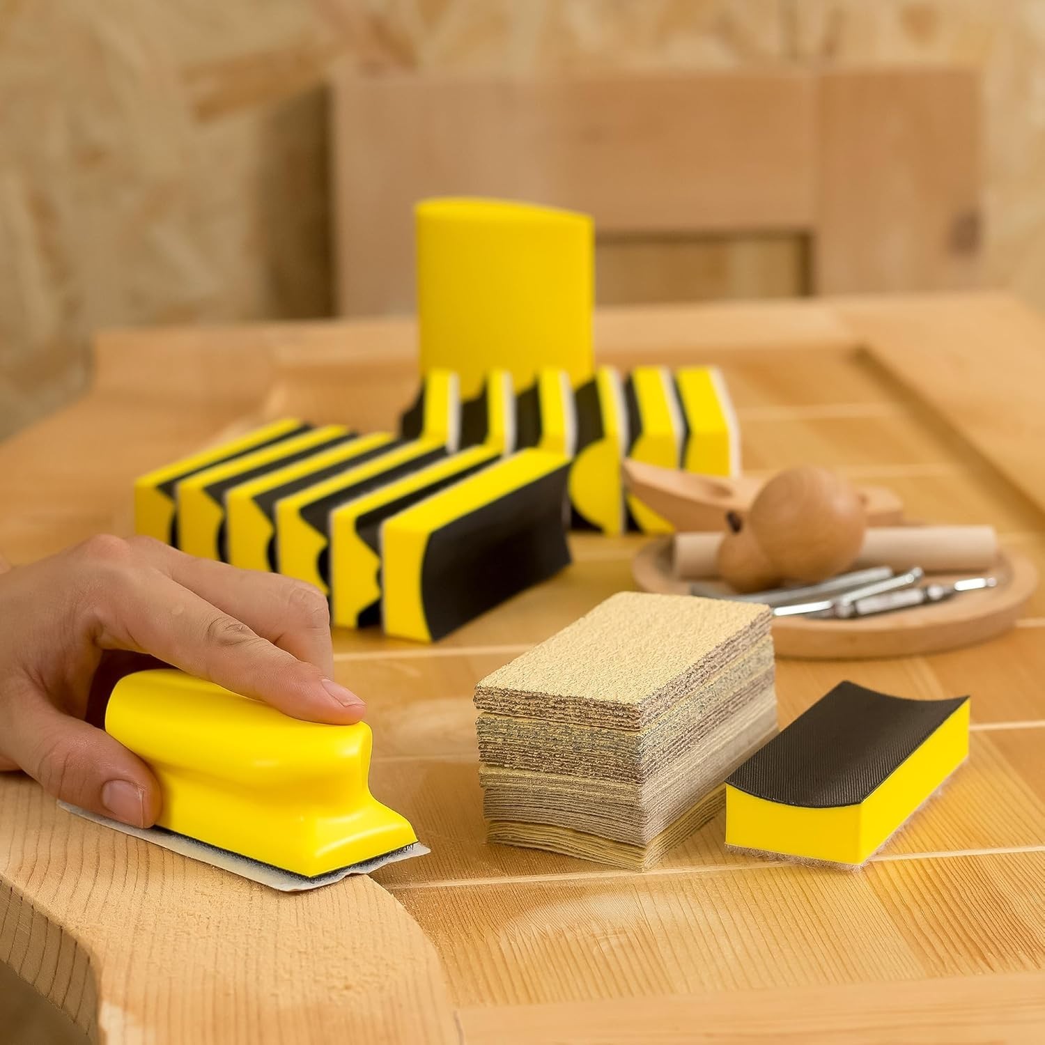 Rectangle Hand Sanding Block Kit With 3 Blocks 5″ 73/4″ And 10″ Set Hook & Loop