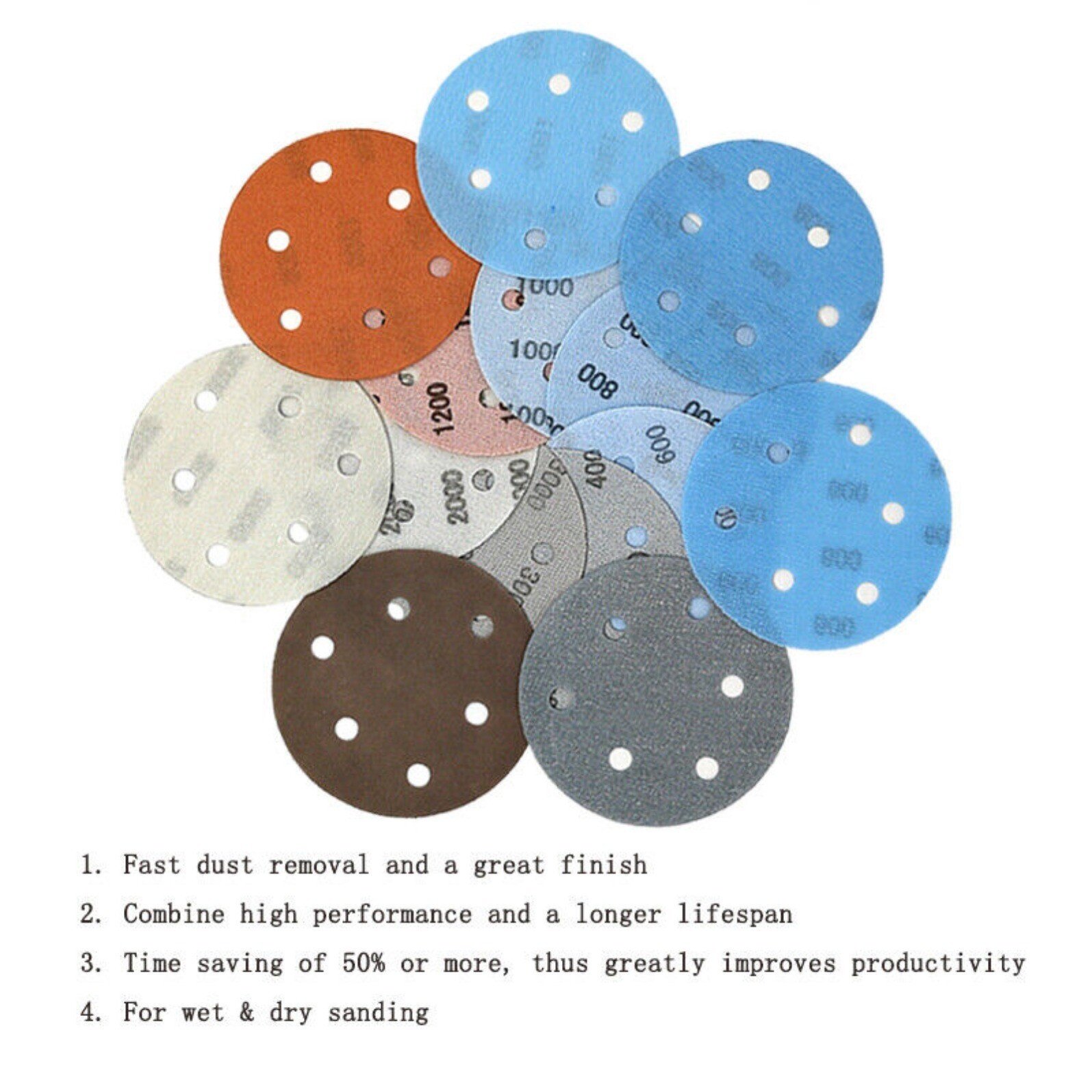 5 inch 125mm Wet & Dry Sanding Discs 5 & 6 Hole Orbital Sandpaper Pads Hook Loop