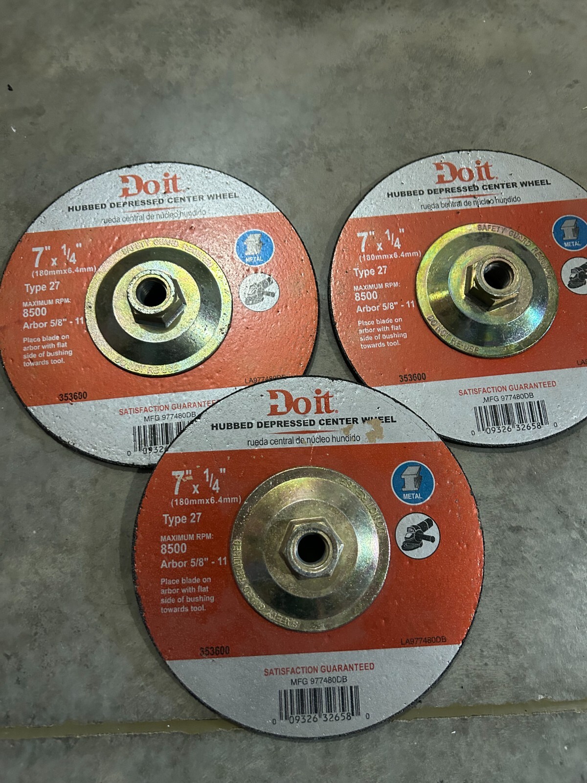 NEW 3-pack lot Do it Best Type 27 Metal Cut-Off Wheel 7″ 5/8″-11 Arbor
