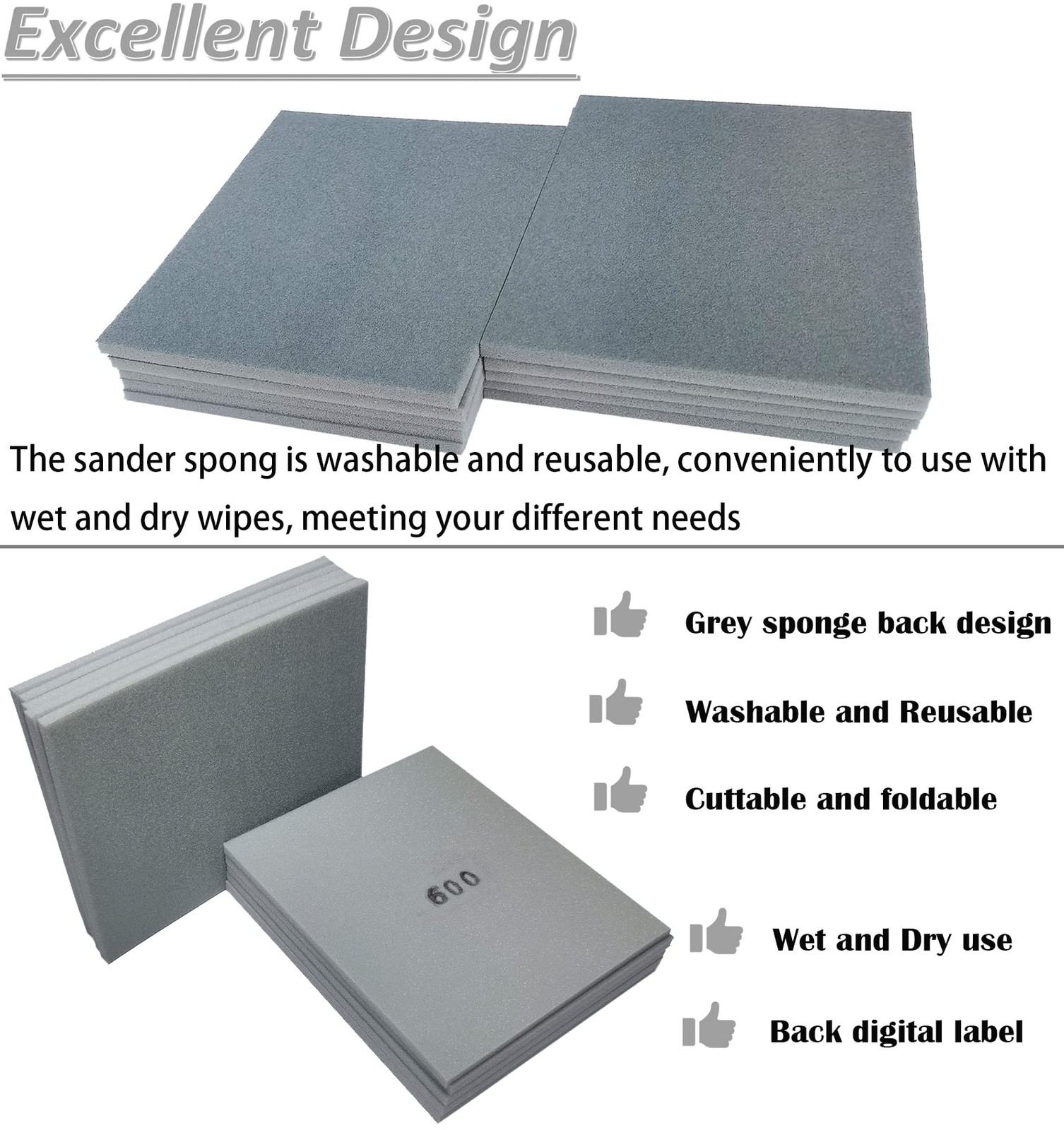 SACKORANGE 10 PCS 600 Grit 4.5 x 5.5 Inch Sanding Sponge Set Wet or Dry Hand