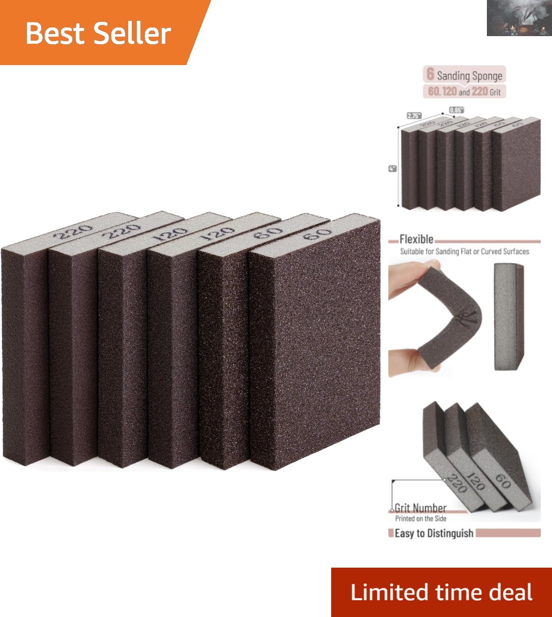 High-Quality Bates Sanding Sponge Assortment – 6 Pcs for Wood & Metal Projects