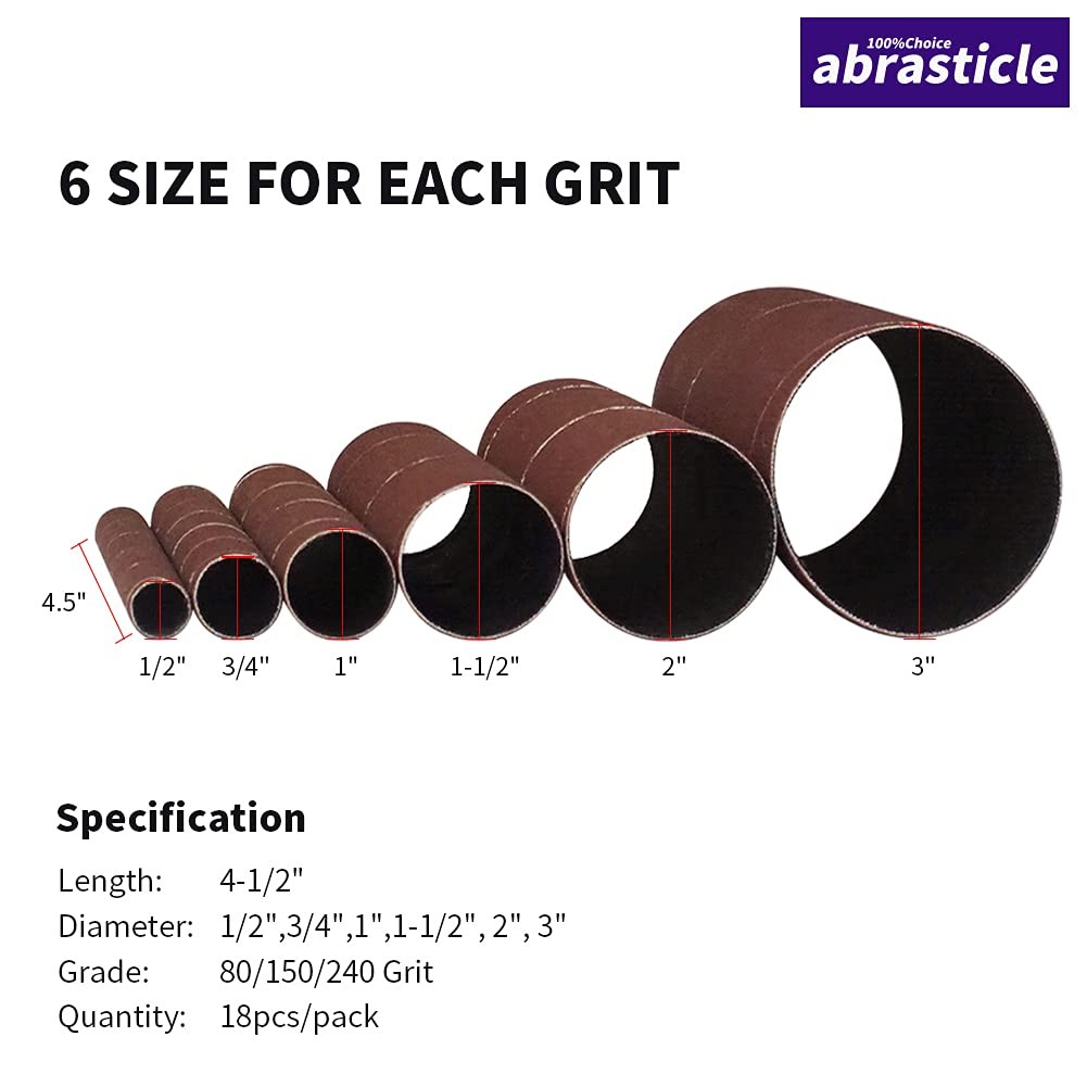 18 Pack Spindle Sander Sleeves, Sanding Sleeves 4-1/2 inch(Mix grit), Brown