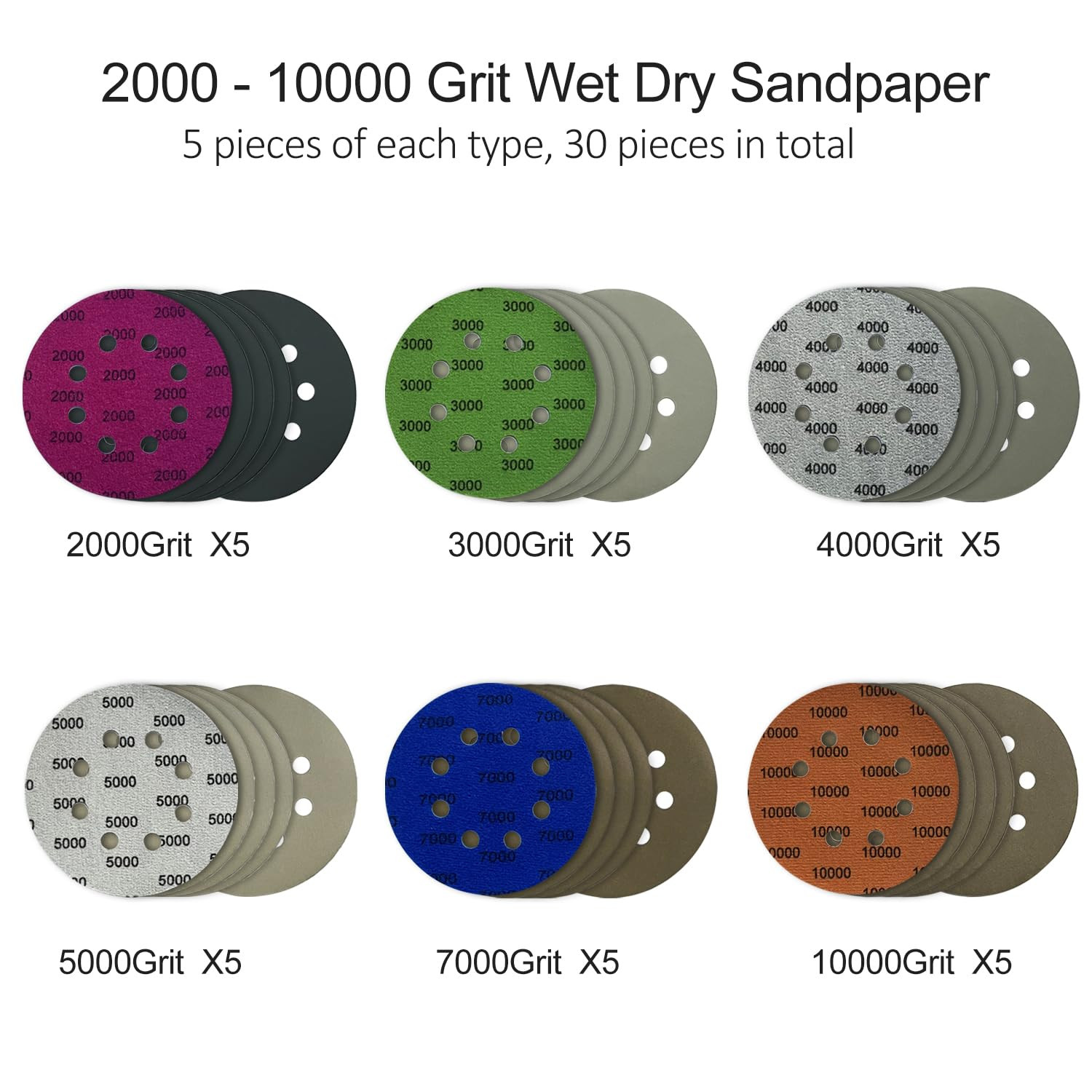 200-10000 Grit Wet Dry Hook Loop Orbital Sander Paper Round Sanding Discs 5inch