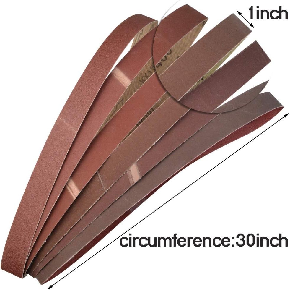 30 Pack Sanding Belts 120 240 400 600 800 1000 Grits 5PCS per 1 x 30 Inch