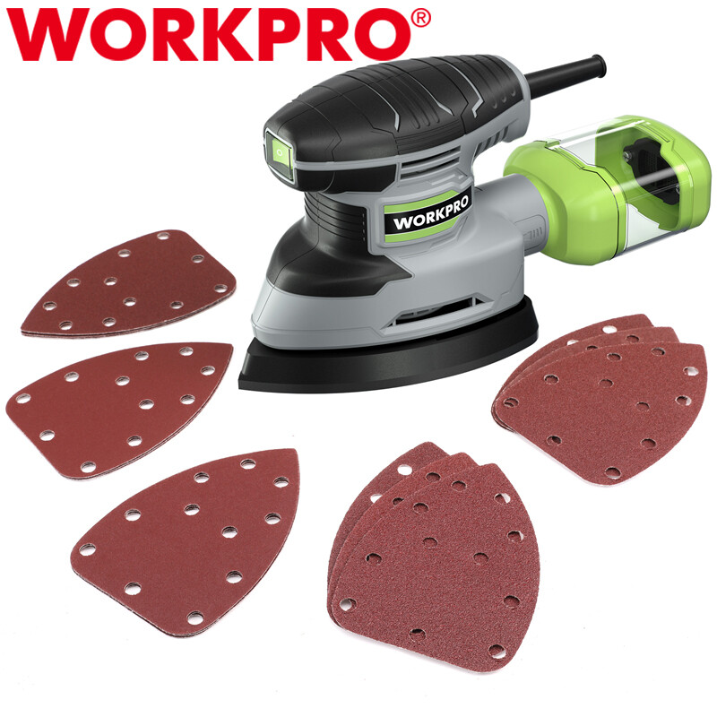 WORKPRO Detail Sander 13,000 OPM Electric Sander 1.6Amp Sander 15PC Sanderpaper