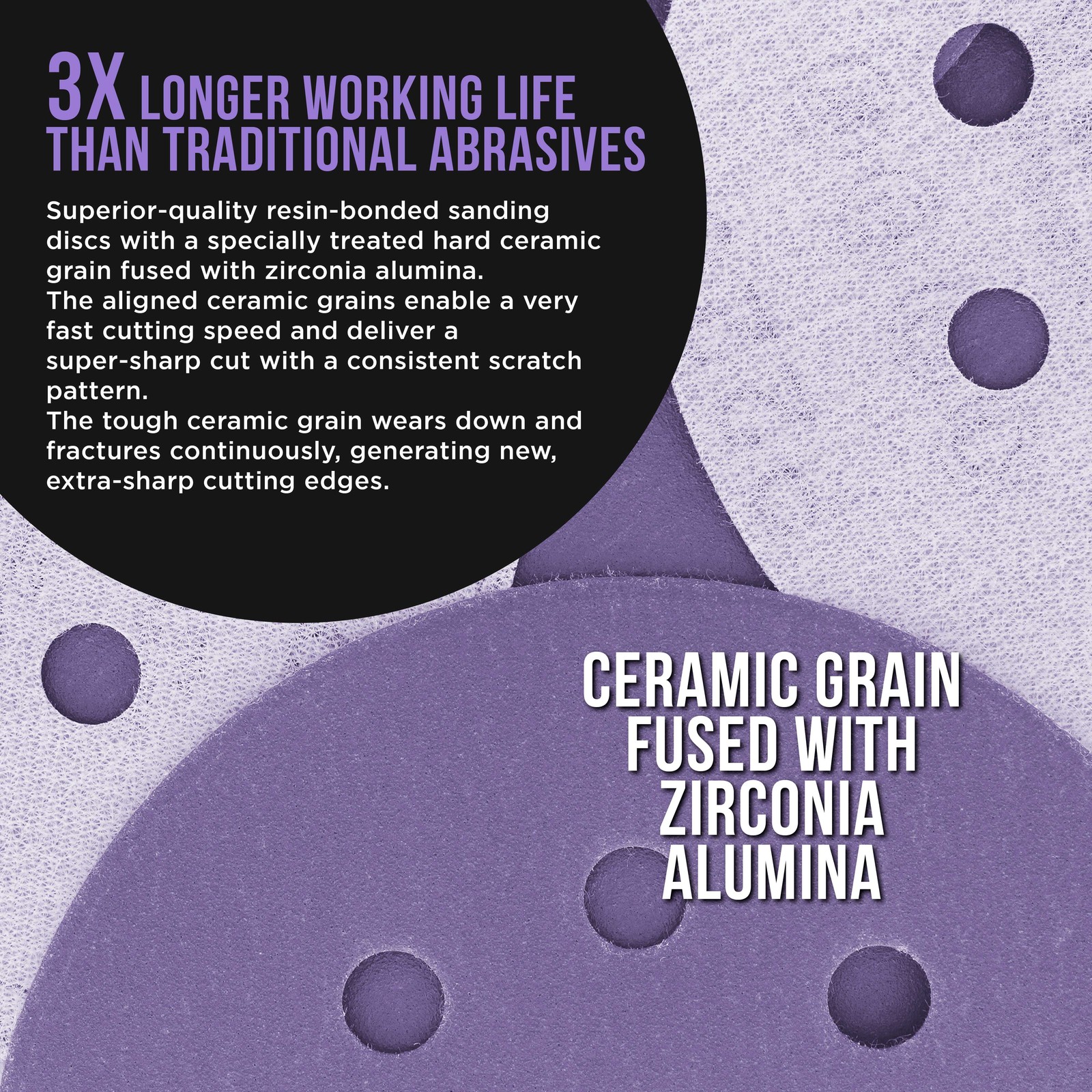 320 Grit 5″ Ceramic Sanding Discs, 8-Hole, Box of 50 – Hook & Loop Sandpaper