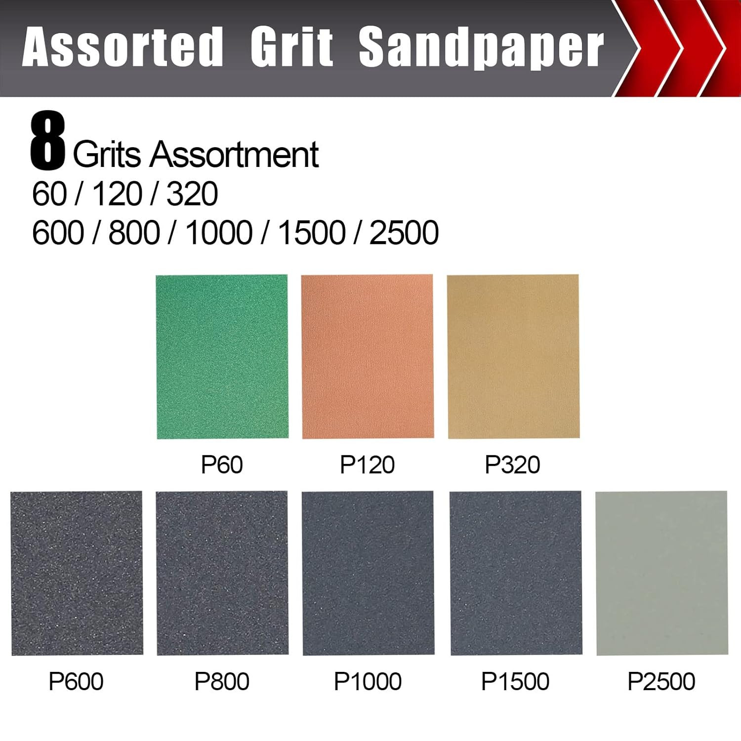 24 Pcs Sandpaper, Wet & Dry Sandpaper Assortment 60/120/320/600/800/1000/1500/25