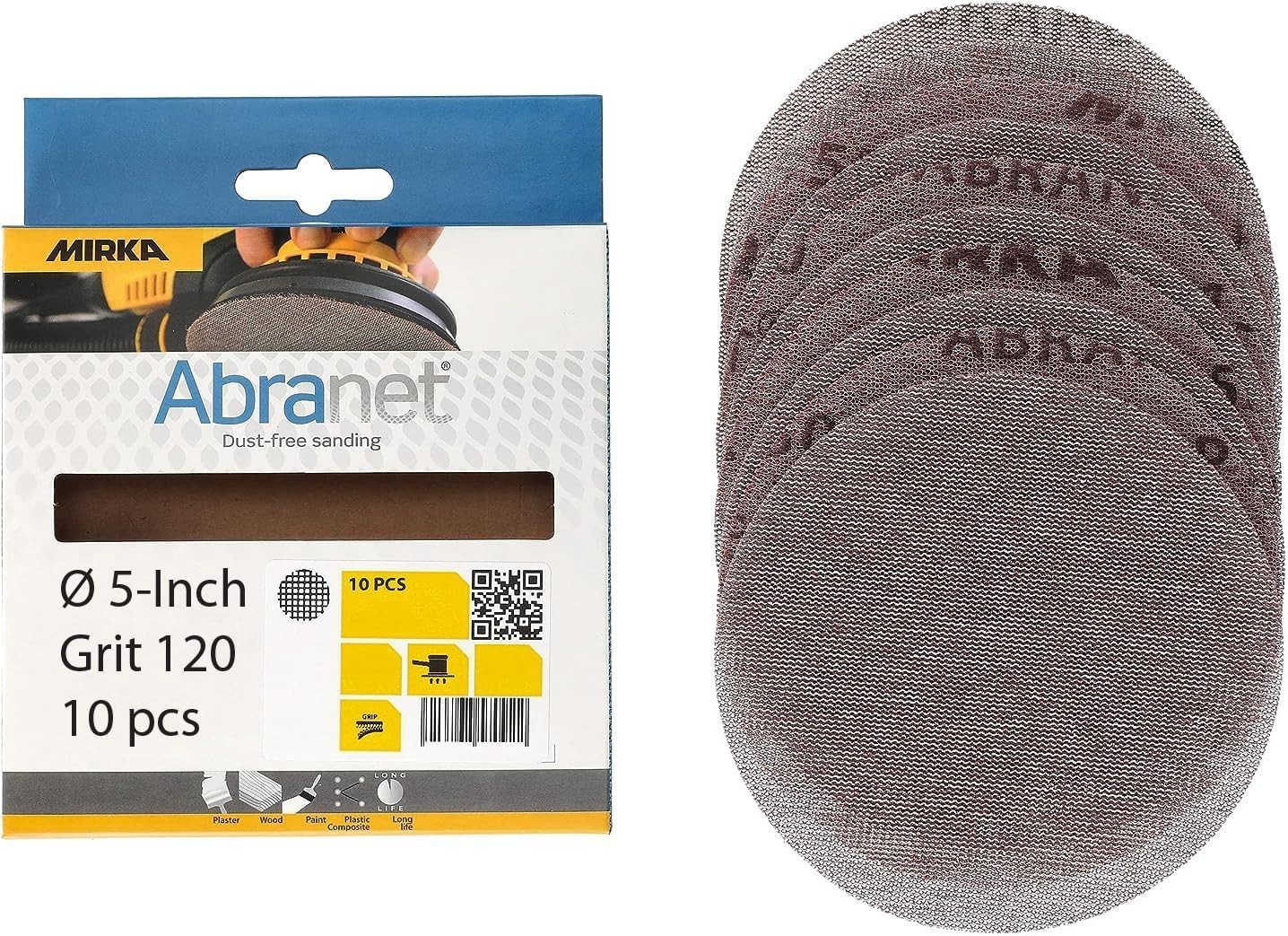 Abranet Net Disc 5 inch Grit 120 Sandpaper Hook and Loop 10 pcs | Hook and Lo…