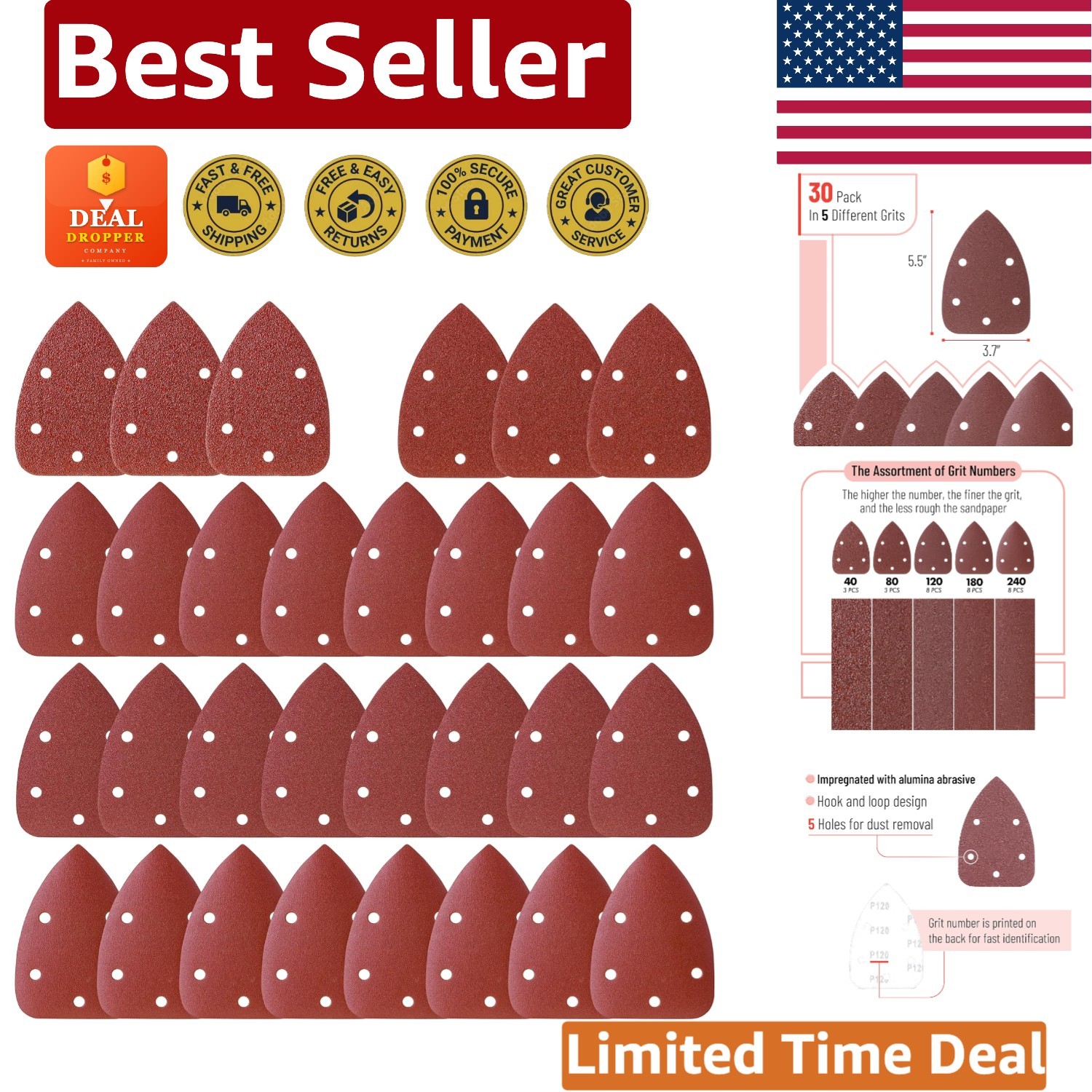 30-Pc Sanding Pads for Mouse Sanders – Coarse to Fine Grits Included