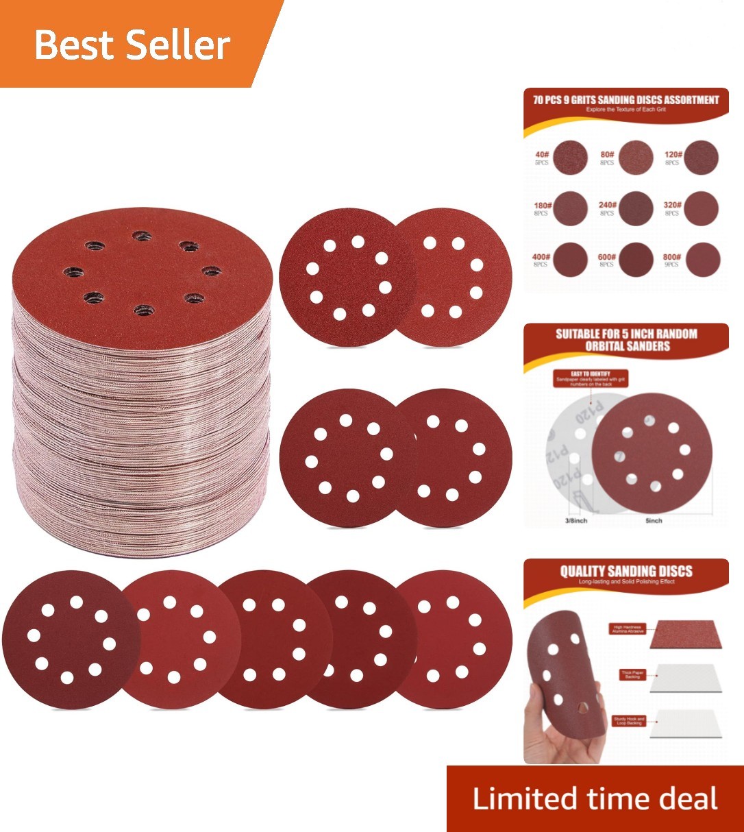 70 PCS 5 Inch Sanding Discs, 40 80 120 180 240 320 400 600 800 Grit Hook and …