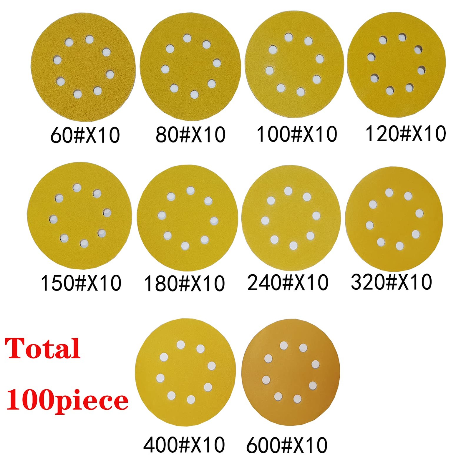 100 Pieces Gold 5-Inch 8 Holes Hook and Loop Sanding Discs 60 80 100 120 150 …