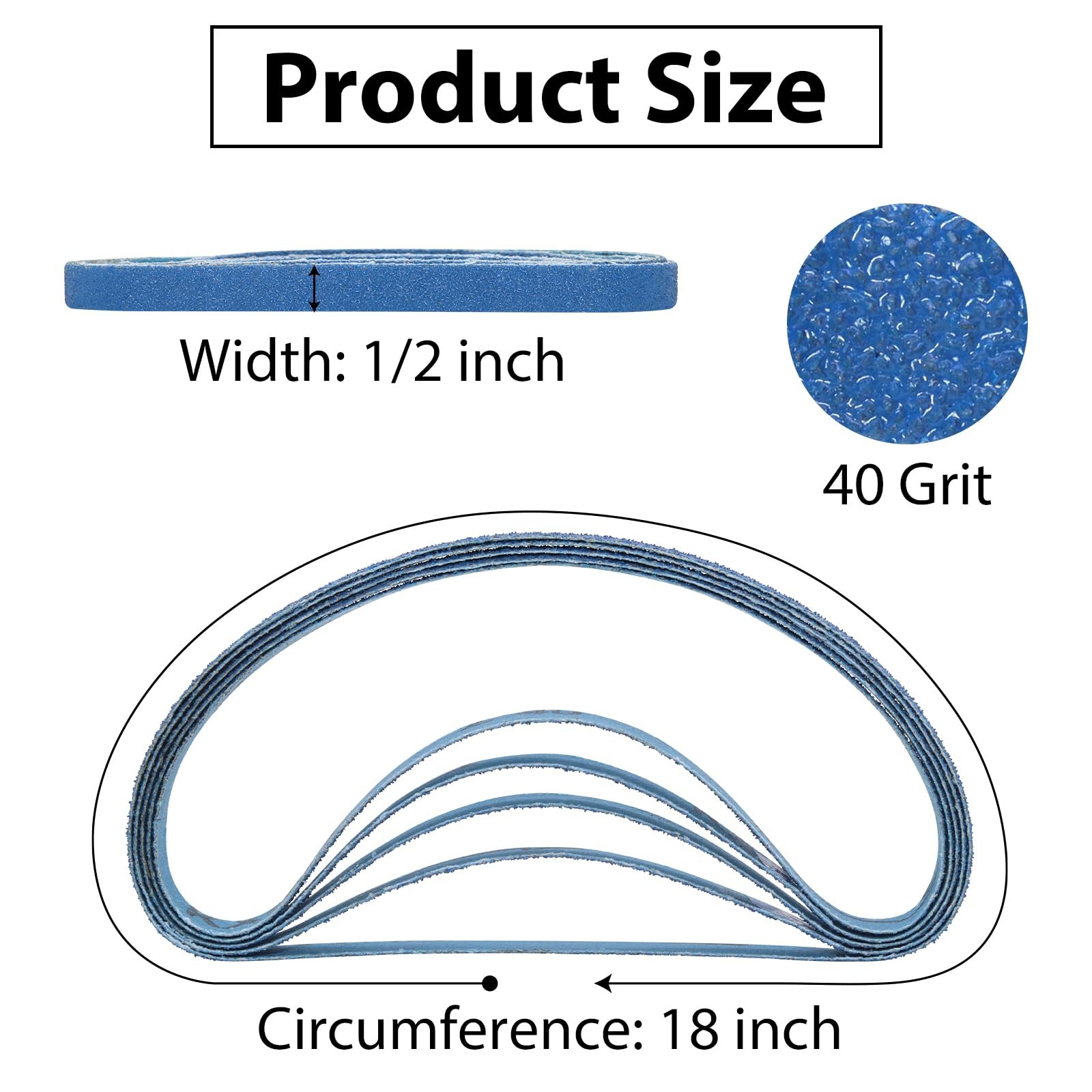 30 Pcs 1/2×18 inch 40 Grit Zirconia Sanding Belts for Air Belt Sander Metal