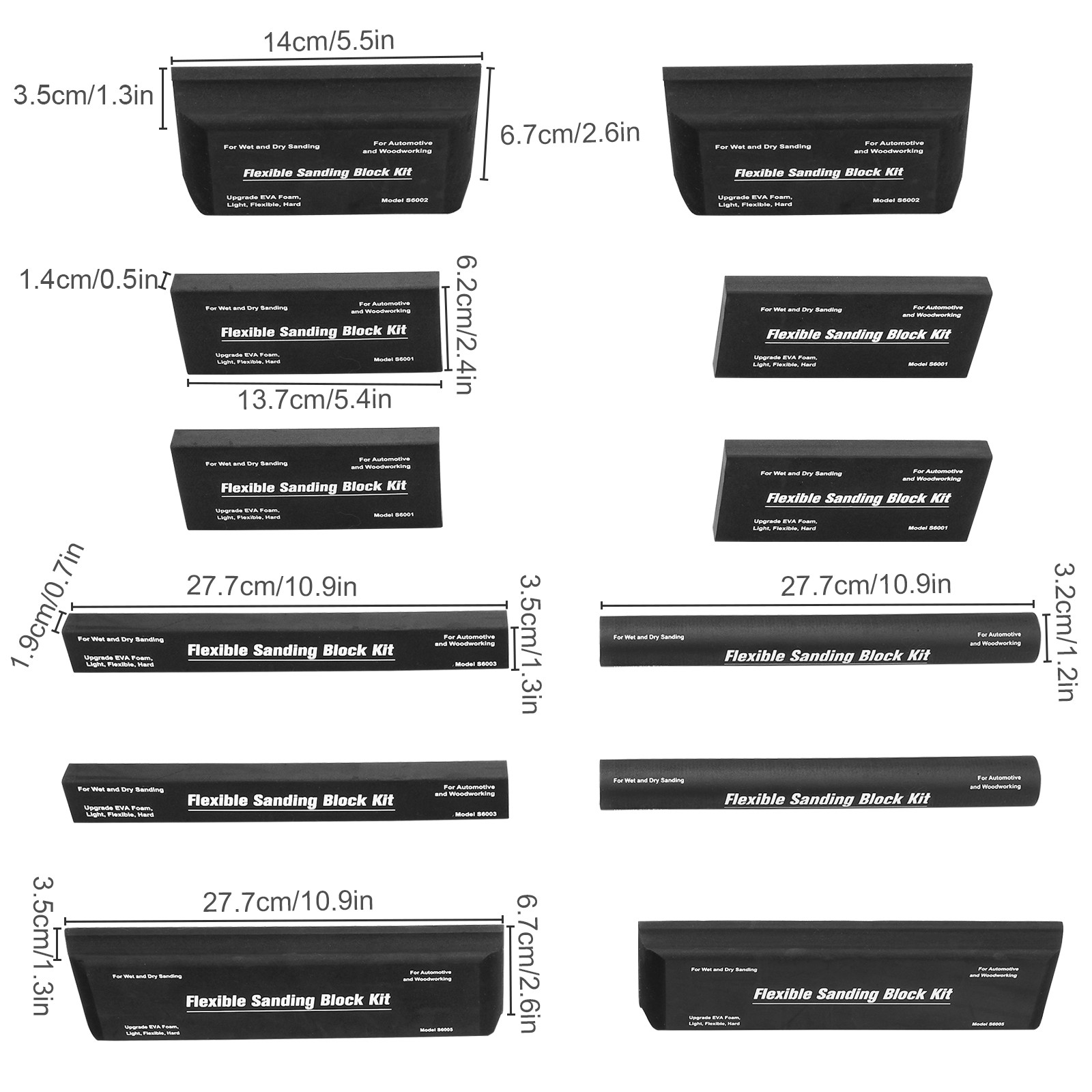 12PCS Wet Dry Flexible EVA Foam Sanding Block Kit for Auto Body Wood Paint Prep