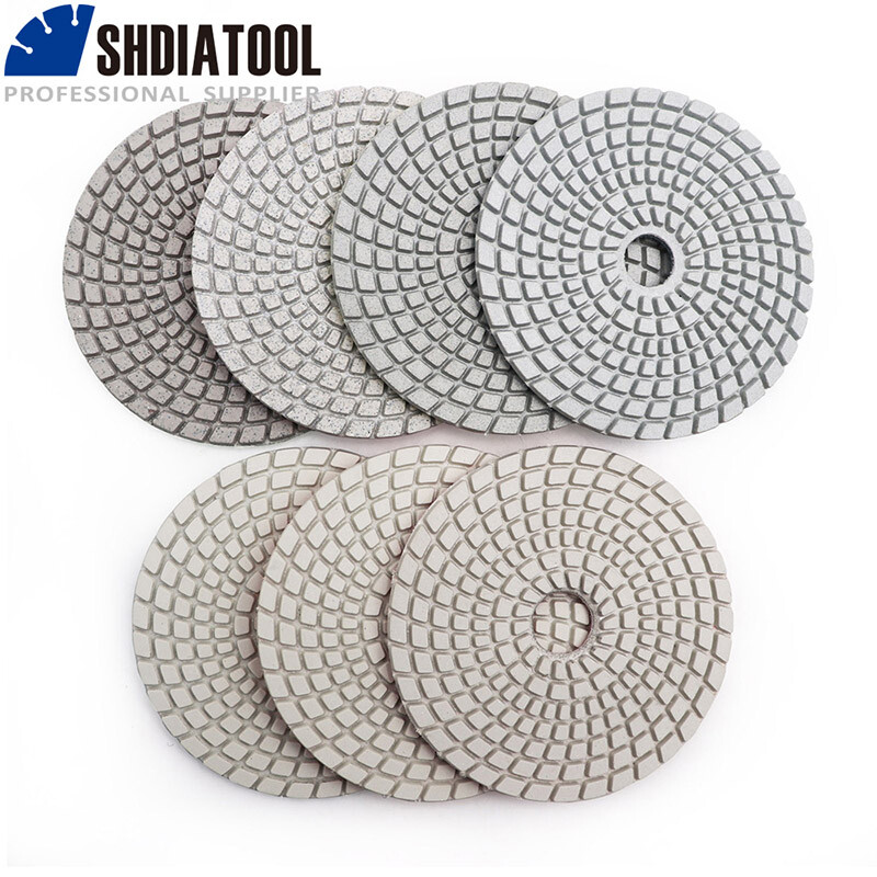 Diamond Wet Polishing Pads 7pcs 4” Sanding Disc Backer for Marble Granite Tile