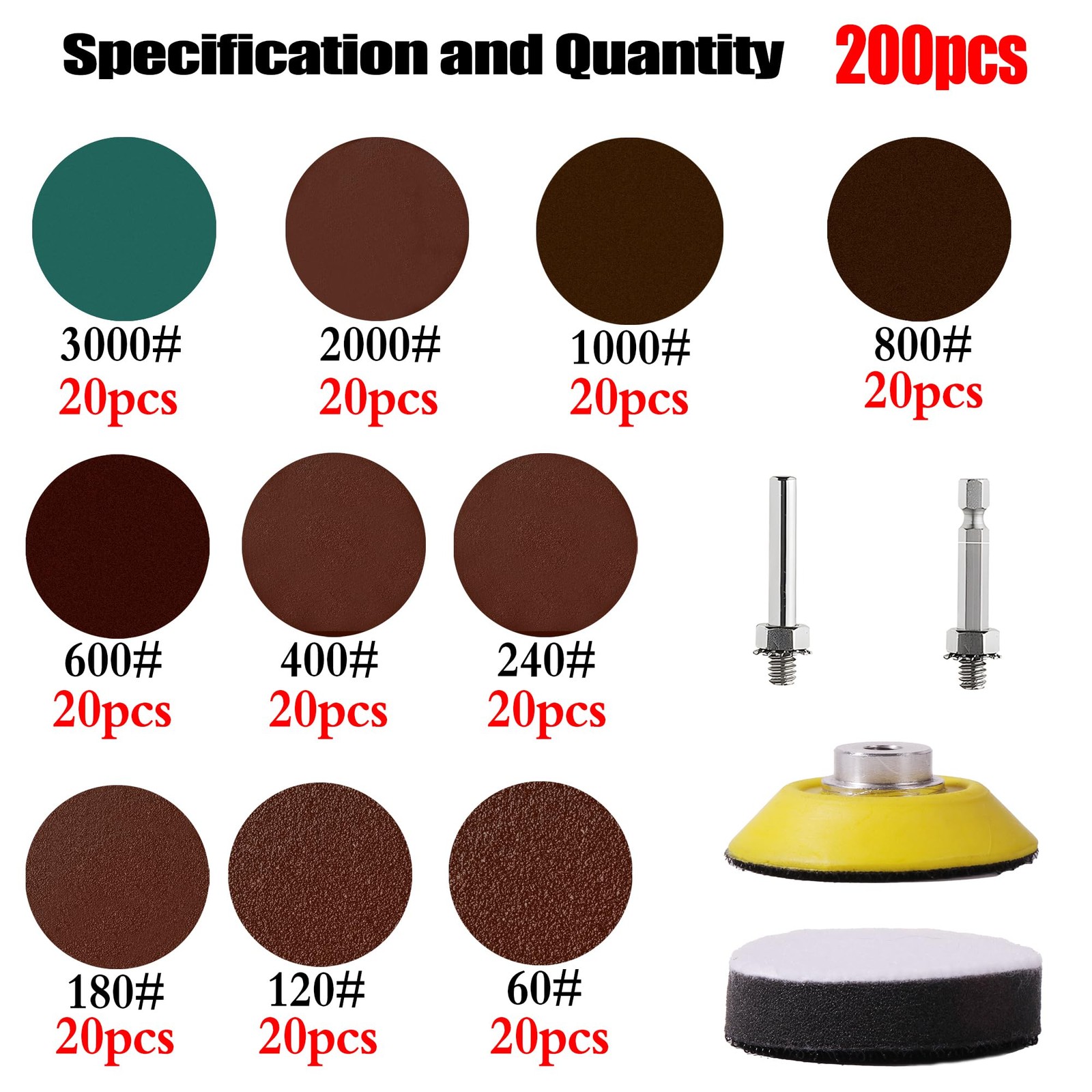 200pcs 2 Inch Sanding Discs for Drill,Small Round Sander Hook and Loop Assort…