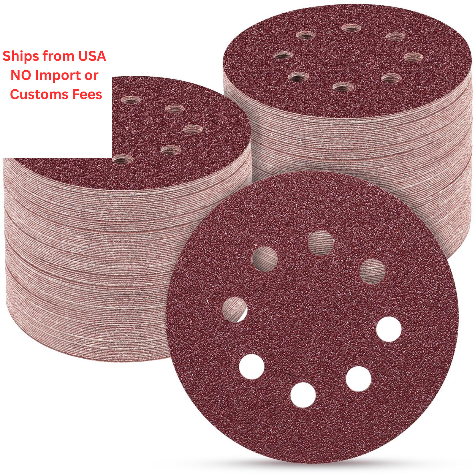 POTUINOM 100PCS 5 Inch Sanding Discs 40 Grit Sandpaper for 5 inches, Red