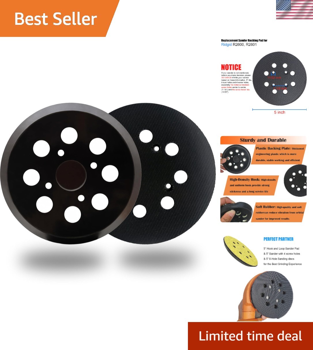 High-Performance 5″ Sanding Pad with Soft Rubber for Vibration Control