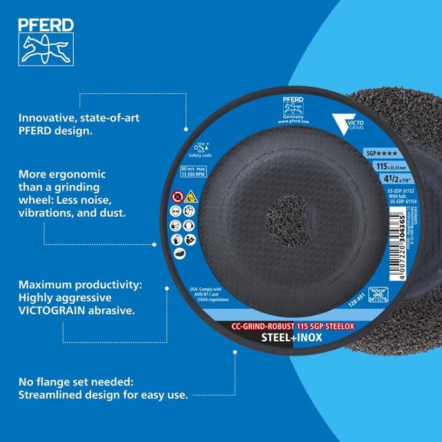 PFERD 61153 – Grinding disc, CC-GRIND-ROBUST, 5″ x 7/8, SGP STEELOX VICTOGRAIN