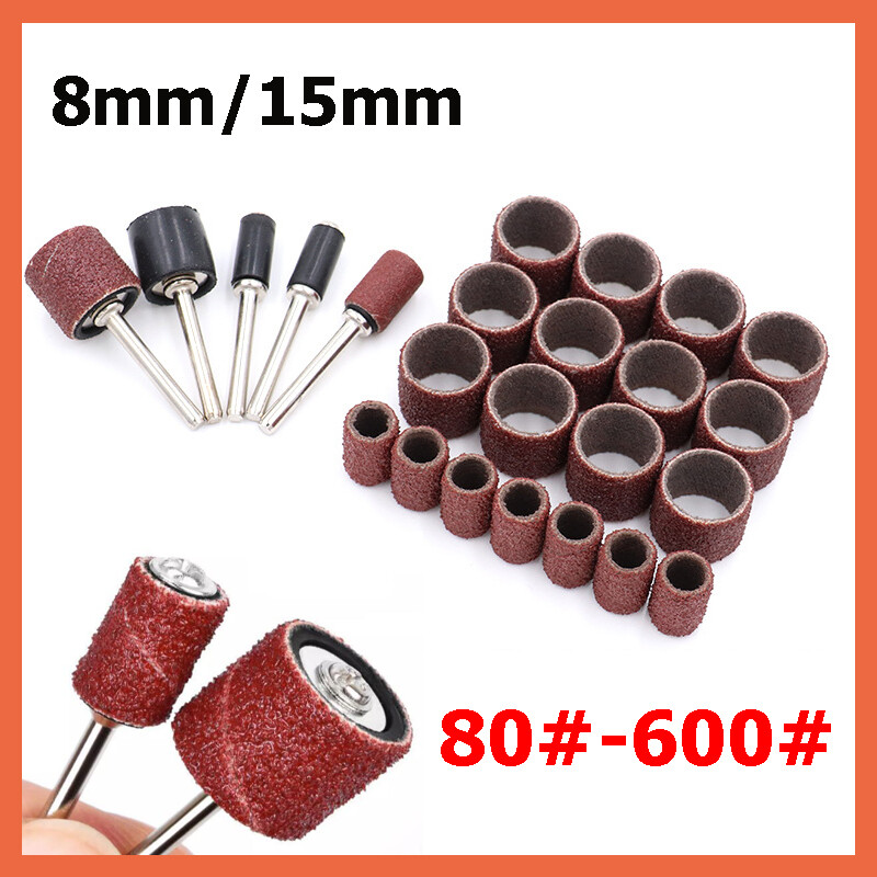 Sanding Band Drum Sleeve 80-600 Grit 8mm 15mm Mandrel For Dremel Rotary Tool