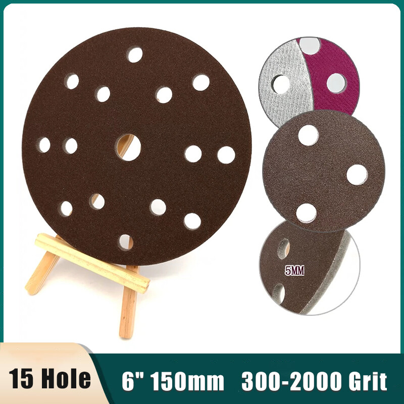 6″ 150mm 15 Hole Wet And Dry Sponge Red Sandpaper Sanding Disc 300-2000 Grit