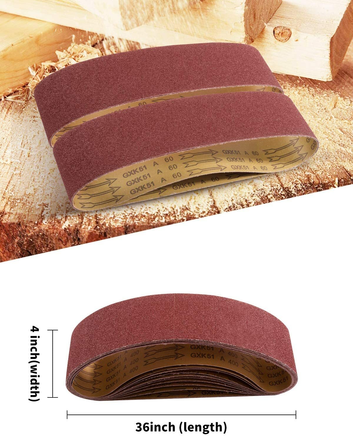 10PCS 4 x36 in Sanding Belt 80/120/150/240/400 Mixed Grit Sander Brown Sandpaper