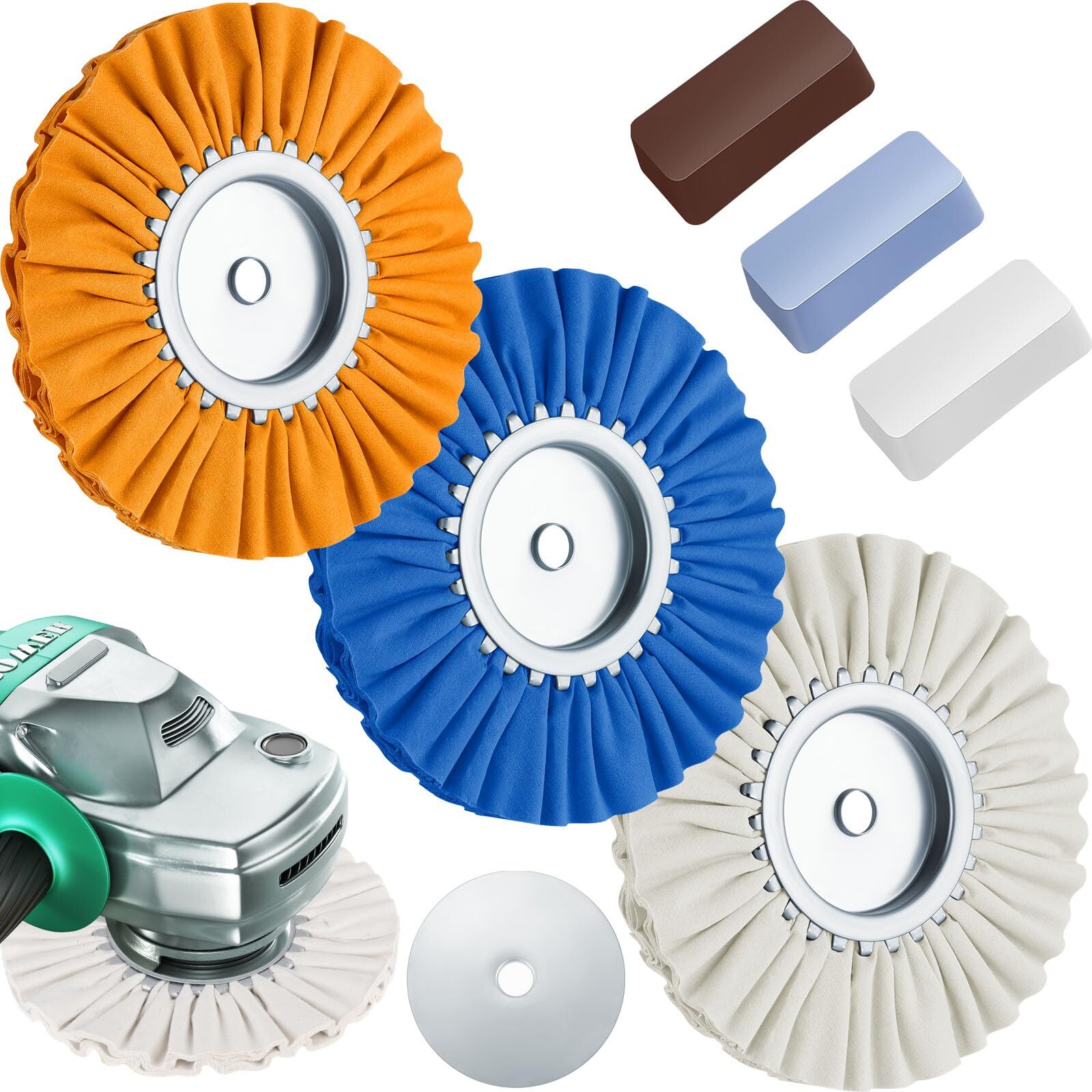 3 Pack 8 Inch Airway Buffing Wheel Kit 5/8″ Arbor Hole Aluminum Wheel Polishing