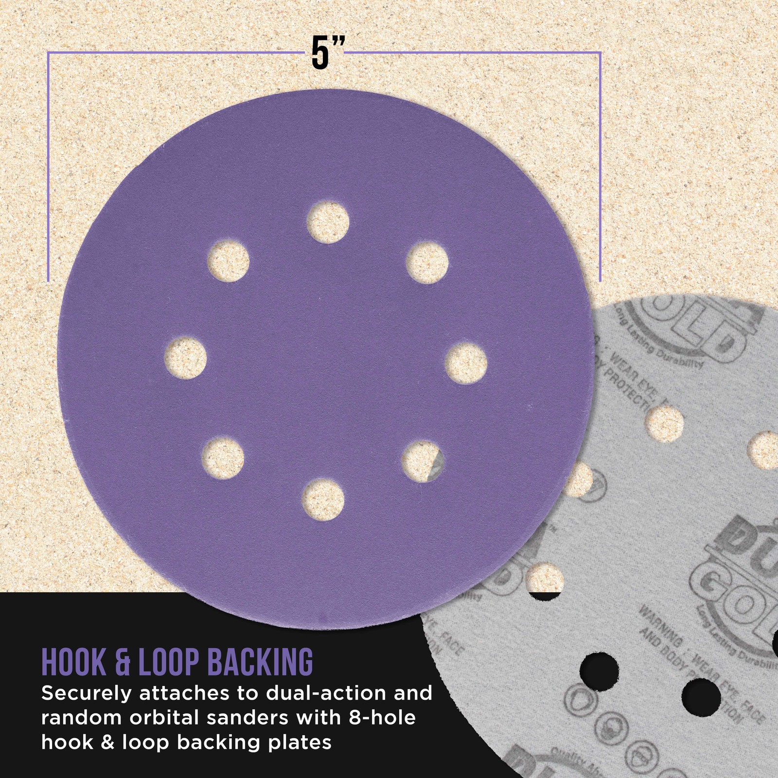 320 Grit 5″ Ceramic Sanding Discs, 8-Hole, Box of 50 – Hook & Loop Sandpaper