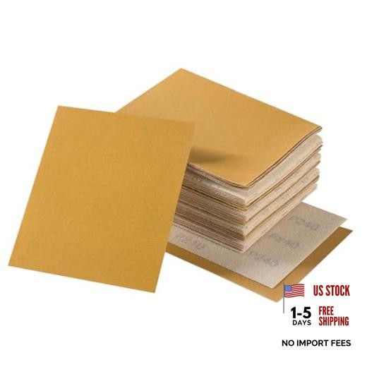 40PCS 1/4 Sheet Sandpaper 4.5 x 5.5 Inch Gold Sandpaper with Hoop 40PCS 240grit