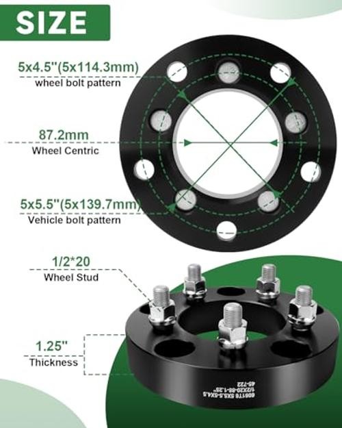 5×5.5 to 5×4.5 Wheel Adapters, 1.25 Inch 5×139.7 to 5×5.5 to 5×4.5-1/2-20