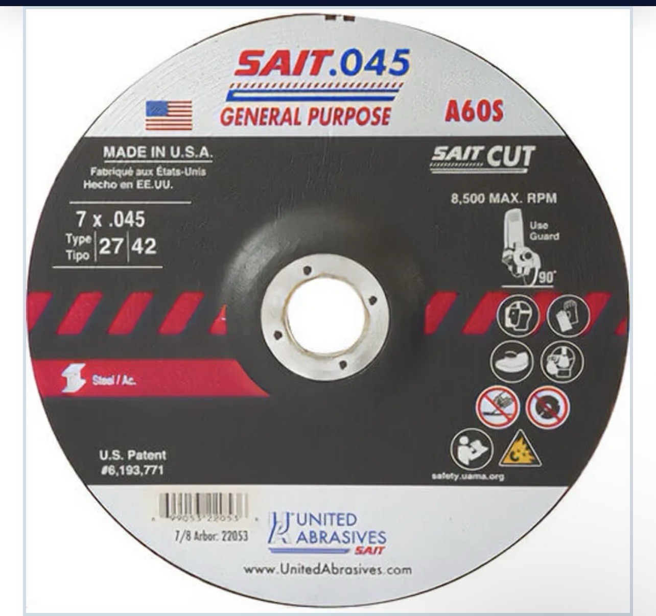Sait 22053 7″ x .045″ x 7/8″ A60S Metal Cut-Off Wheel (50Pack)