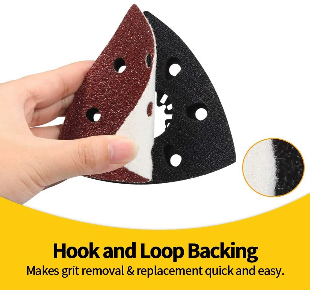 100PCS Triangle Sanding Pads for Oscillating Multi-Tool Hook Loop Sandpaper Disc