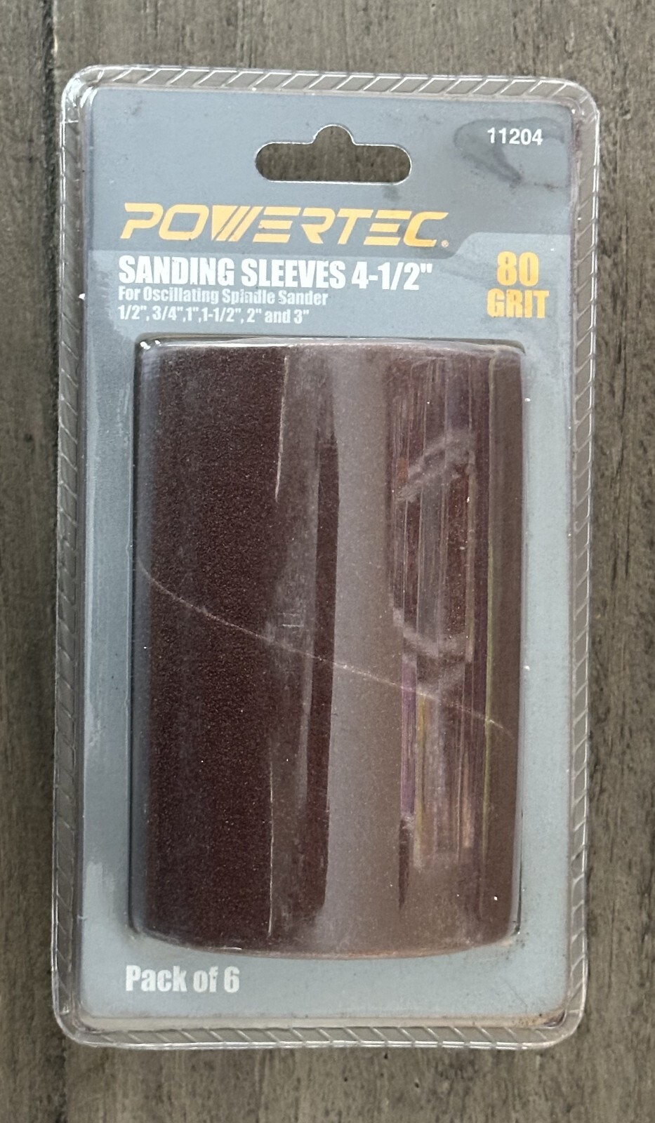 Powertec 11204 4-1/2″ 80 Grit Sanding Sleeves 1/2″, 3/4″, 1″, 1-1/2″, 2″, 3″ 6Pk