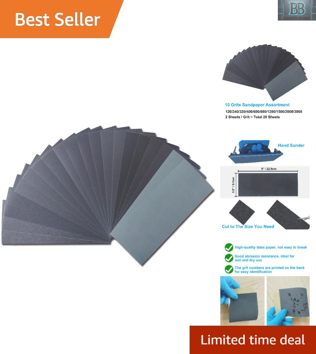 Versatile 20 Sheet Sandpaper Variety Pack – Perfect for All Your Craft Needs