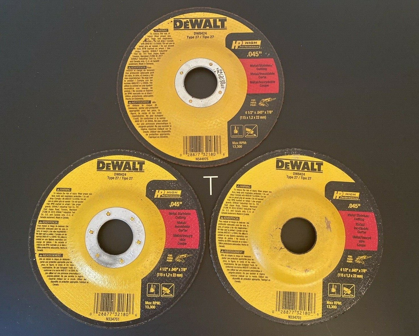 DeWalt DW8424 Metal Cutting Wheel Type 27. 4-1/2″ x .045″ x 7/8″ (Pack 3)