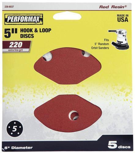 5″ 220-Grit Extra Fine 5-Hole Hook & Loop Sanding Disc Orbital Sandpaper 5 Pack