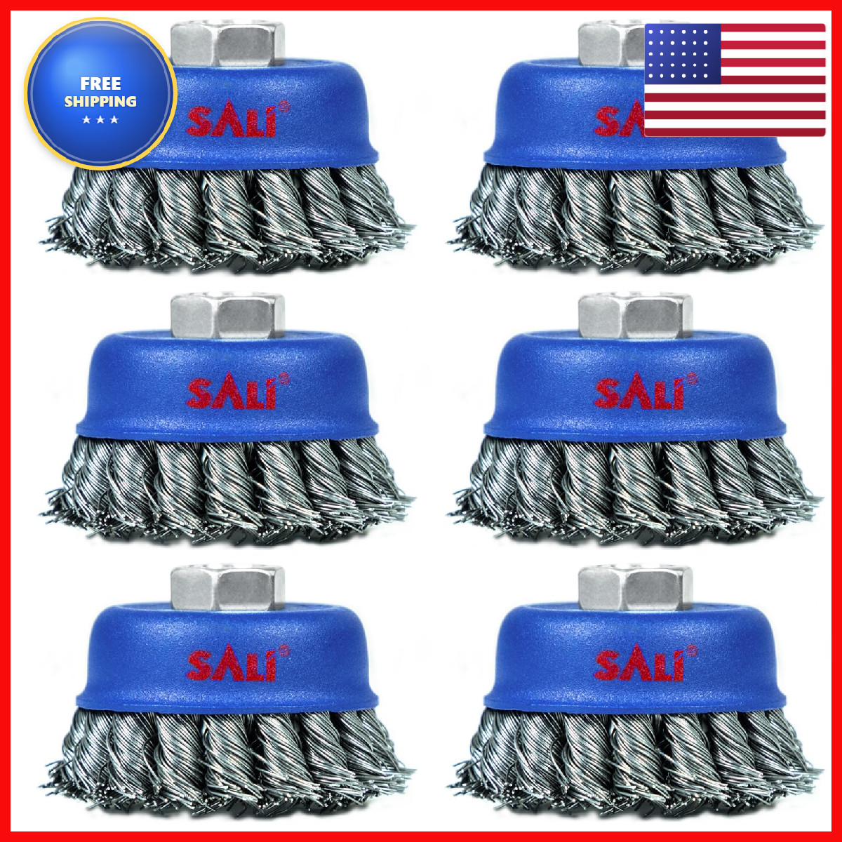 Sali 6 Pack Wire Cup Brush 3 Inch Twisted Knotted Cup Brush For Grinders 5/8-11