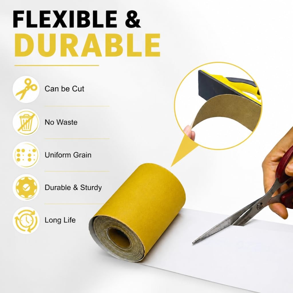 Total 20 Yards Long 2-3/4″ Wide PSA Sanding Paper Roll Kit – 80 120 Yellow